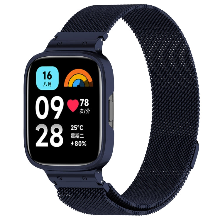 2 in 1 Milan Metal Watch Band with Watch Frame, For Redmi Watch 3 Lite / Watch 3 Active For Redmi Watch 3 Lite Watch 3 Active Midnight Blue