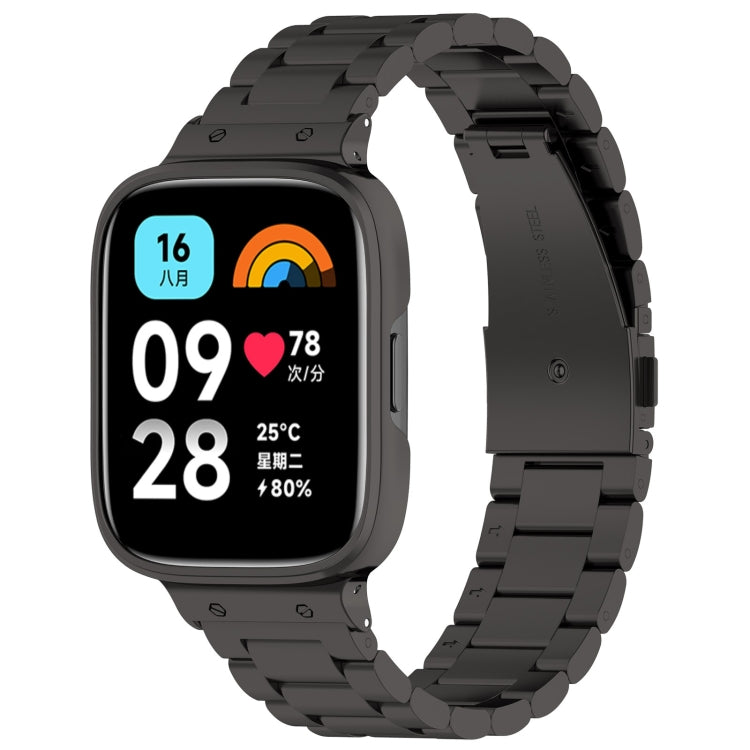 2 in 1 Three-bead Metal Watch Band with Watch Frame, For Redmi Watch 3 Lite / Watch 3 Active For Redmi Watch 3 Lite Watch 3 Active Black