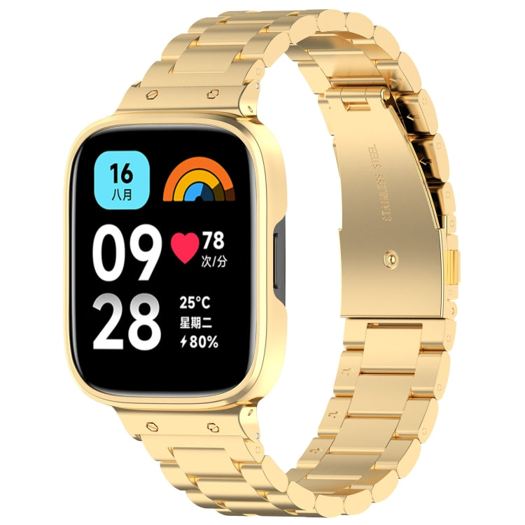 2 in 1 Three-bead Metal Watch Band with Watch Frame, For Redmi Watch 3 Lite / Watch 3 Active For Redmi Watch 3 Lite Watch 3 Active Gold