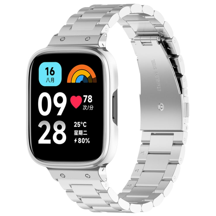 2 in 1 Three-bead Metal Watch Band with Watch Frame, For Redmi Watch 3 Lite / Watch 3 Active For Redmi Watch 3 Lite Watch 3 Active Silver