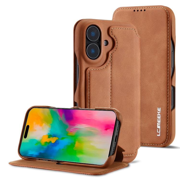 LC.IMEEKE Hon Ancient Series Flip Leather Phone Case – Card Slot, Flip, Leather, For iPhone 17 Pro Max, For iPhone 17 Pro, For iPhone 17, For iPhone Air For iPhone 17 Brown