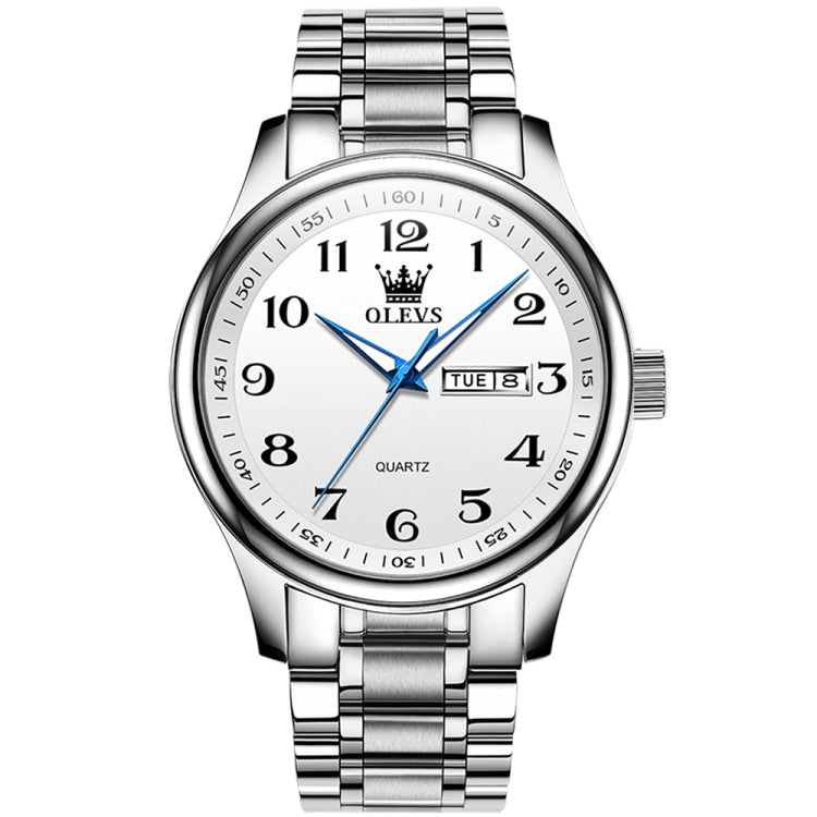 OLEVS 5567 Men Steel Strap Waterproof Quartz Watch, 5567 Men 5567 Men White + Silver