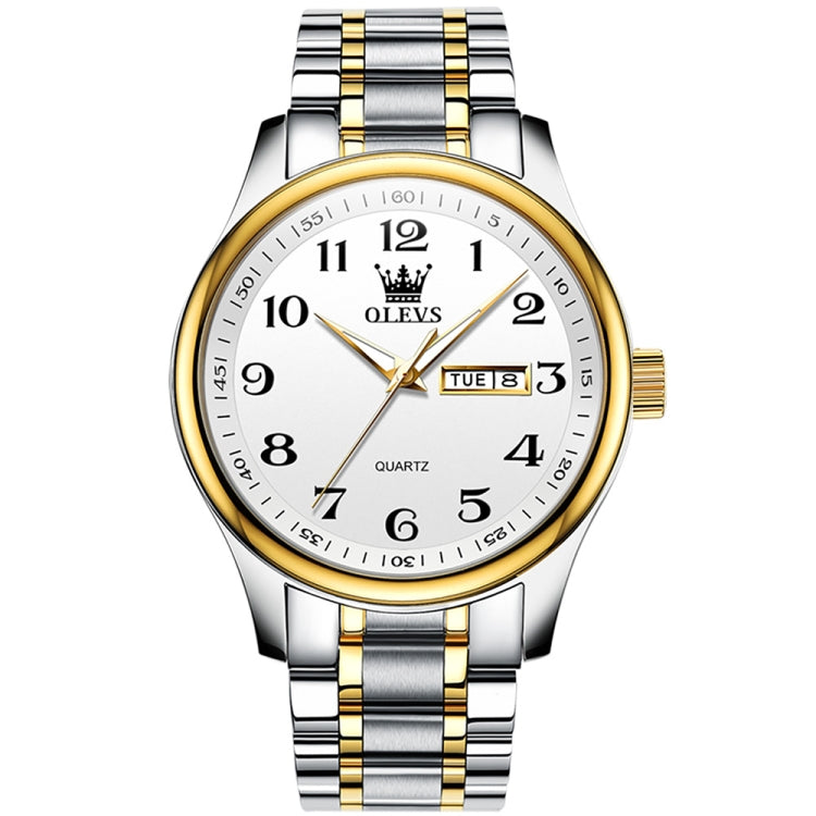 OLEVS 5567 Men Steel Strap Waterproof Quartz Watch, 5567 Men 5567 Men White + Gold