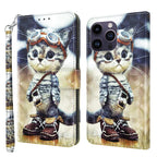 3D Painted Leather Phone Case, For iPhone 15 Pro Max, For iPhone 15 Pro For iPhone 15 Pro Max Naughty Cat
