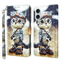 3D Painted Leather Phone Case, For iPhone 16 Plus, For iPhone 16 For iPhone 16 Plus Naughty Cat