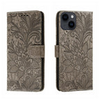 Lace Flower Embossing Flip Leather Phone Case, For iPhone 15 For iPhone 15 Grey
