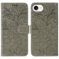 Lace Flower Embossing Flip Leather Phone Case – Flip, Leather, TPU, For iPhone 17e / 16e, For iPhone 17 Pro Max, For iPhone 17 Pro, For iPhone 17 For iPhone 17e 16e Grey