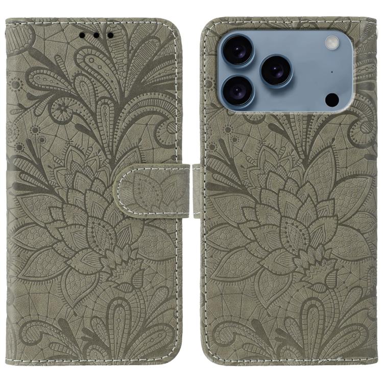 Lace Flower Embossing Flip Leather Phone Case – Flip, Leather, TPU, For iPhone 17e / 16e, For iPhone 17 Pro Max, For iPhone 17 Pro, For iPhone 17 For iPhone 18 Pro Max 17 Pro Max Grey