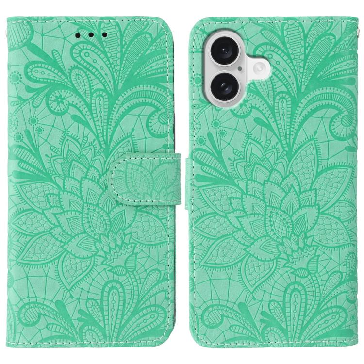 Lace Flower Embossing Flip Leather Phone Case – Flip, Leather, TPU, For iPhone 17e / 16e, For iPhone 17 Pro Max, For iPhone 17 Pro, For iPhone 17 For iPhone 17 Green