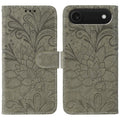 Lace Flower Embossing Flip Leather Phone Case, For iPhone Air, For iPhone 16 Pro Max, For iPhone 16 Pro, For iPhone 16 Plus For iPhone Air Grey