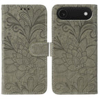 Lace Flower Embossing Flip Leather Phone Case, For iPhone Air, For iPhone 16 Pro Max, For iPhone 16 Pro, For iPhone 16 Plus For iPhone Air Grey