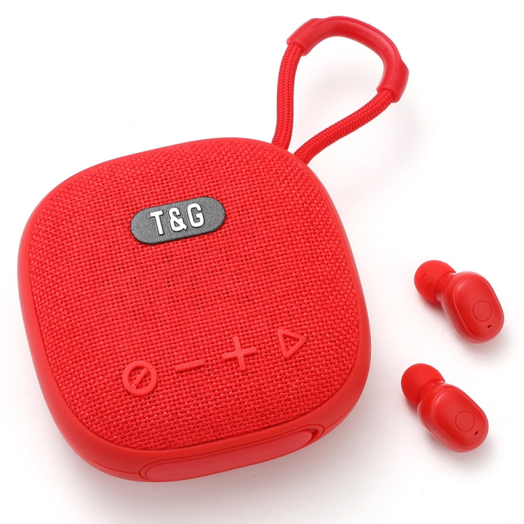 T&G TG-813 2 in 1 TWS Bluetooth Speaker Earphone with Charging Box Red