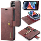 DG.MING Crazy Horse Texture Detachable Magnetic Leather Phone Case, For iPhone 15 For iPhone 15 Red