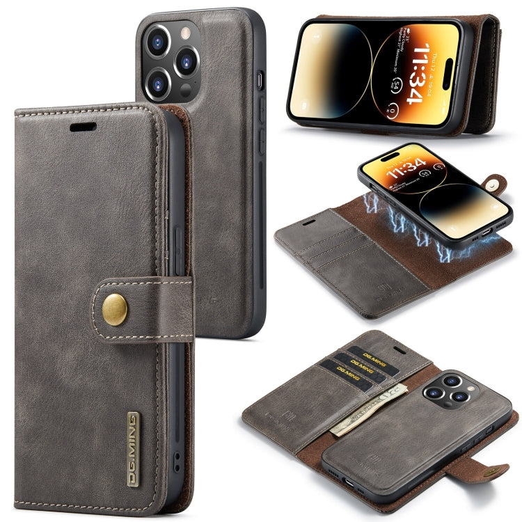 DG.MING Crazy Horse Texture Detachable Magnetic Leather Phone Case – Magnetic, Card Slot, Leather, For iPhone 16, For iPhone 15 Pro Max, For iPhone 15 Pro, For iPhone 15 Plus For iPhone 15 Pro Grey