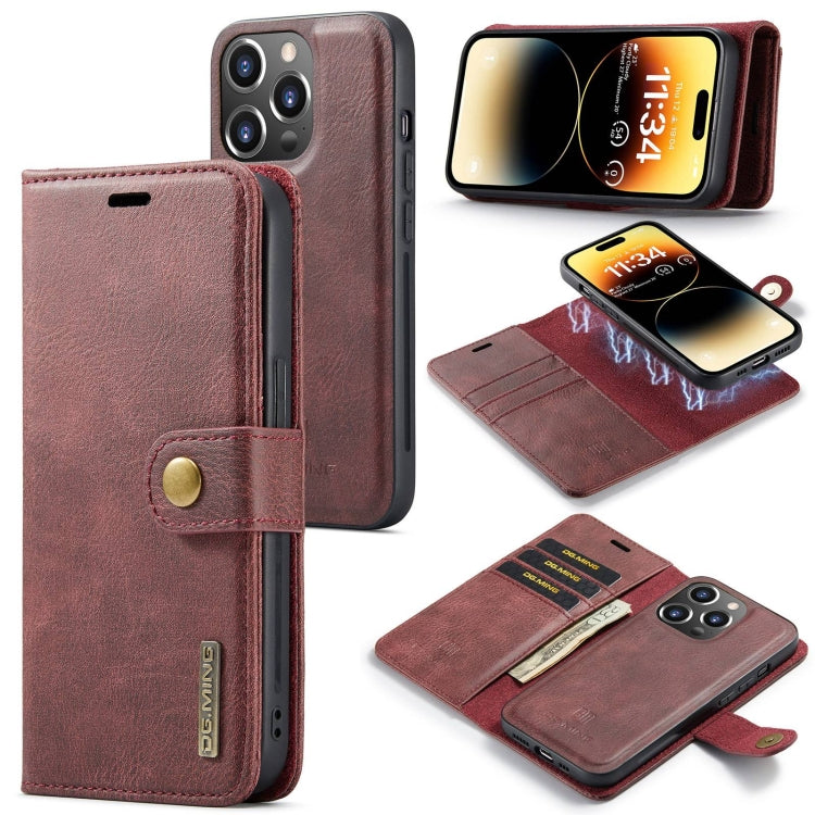 DG.MING Crazy Horse Texture Detachable Magnetic Leather Phone Case – Magnetic, Card Slot, Leather, For iPhone 16, For iPhone 15 Pro Max, For iPhone 15 Pro, For iPhone 15 Plus For iPhone 15 Pro Max Red