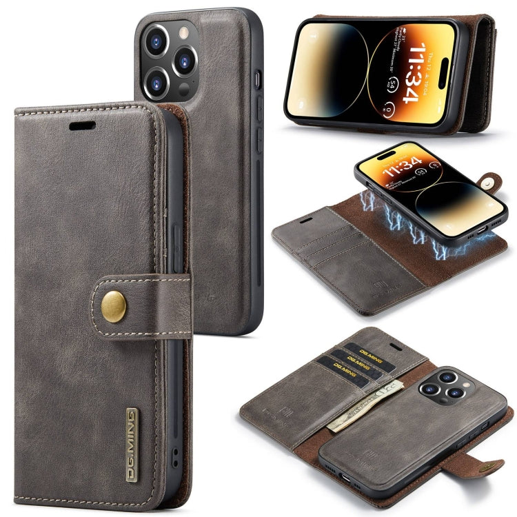 DG.MING Crazy Horse Texture Detachable Magnetic Leather Phone Case – Magnetic, Card Slot, Leather, For iPhone 16, For iPhone 15 Pro Max, For iPhone 15 Pro, For iPhone 15 Plus For iPhone 15 Pro Max Grey