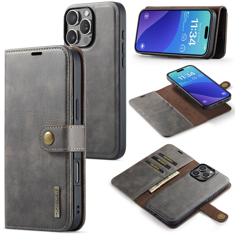 DG.MING Crazy Horse Texture Detachable Magnetic Leather Phone Case – Magnetic, Card Slot, Leather, For iPhone Air, For iPhone 16 Pro Max, For iPhone 16 Pro, For iPhone 16 Plus For iPhone 16 Pro Grey