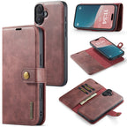DG.MING Crazy Horse Texture Detachable Magnetic Leather Phone Case, For iPhone 16, For iPhone 15 Pro Max, For iPhone 15 Pro, For iPhone 15 Plus For iPhone 16 Red