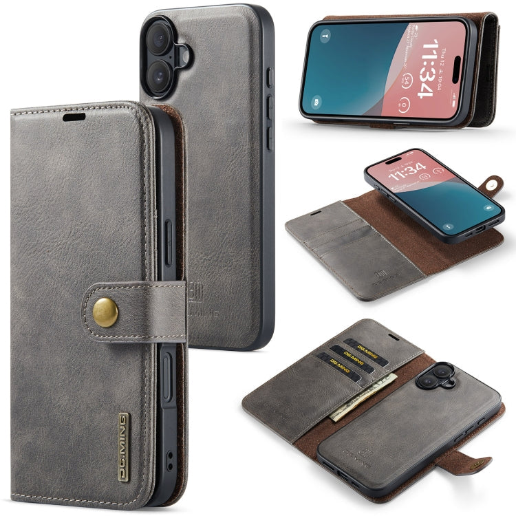 DG.MING Crazy Horse Texture Detachable Magnetic Leather Phone Case – Magnetic, Card Slot, Leather, For iPhone 16, For iPhone 15 Pro Max, For iPhone 15 Pro, For iPhone 15 Plus For iPhone 16 Grey