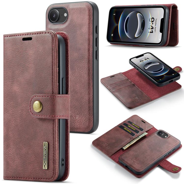 DG.MING Crazy Horse Texture Detachable Magnetic Leather Phone Case, For iPhone 17e / 16e, For iPhone 17 Pro Max, For iPhone 17 Pro, For iPhone 17 For iPhone 17e 16e Red