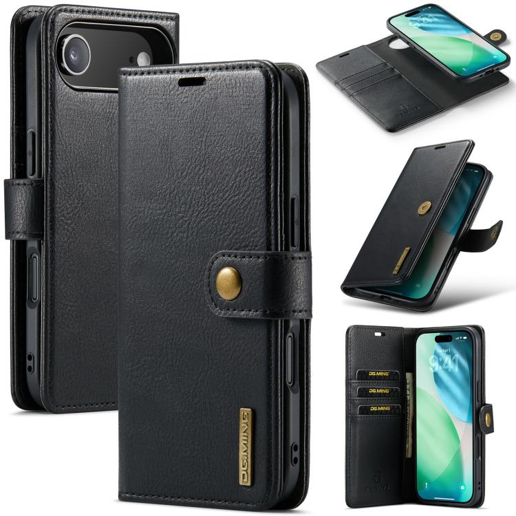 DG.MING Crazy Horse Texture Detachable Magnetic Leather Phone Case – Magnetic, Card Slot, Leather, For iPhone Air, For iPhone 16 Pro Max, For iPhone 16 Pro, For iPhone 16 Plus For iPhone Air Black