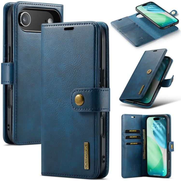 DG.MING Crazy Horse Texture Detachable Magnetic Leather Phone Case – Magnetic, Card Slot, Leather, For iPhone Air, For iPhone 16 Pro Max, For iPhone 16 Pro, For iPhone 16 Plus For iPhone Air Blue