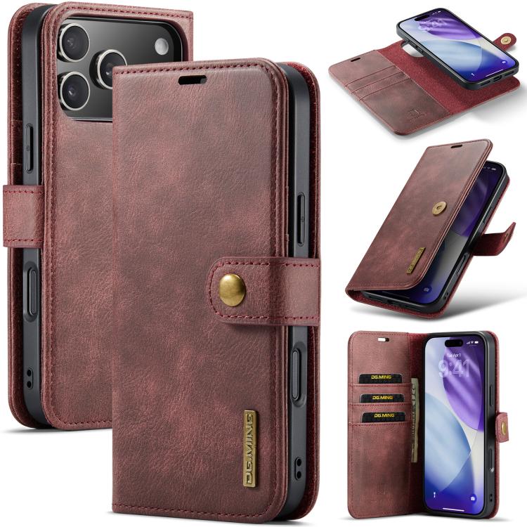 DG.MING Crazy Horse Texture Detachable Magnetic Leather Phone Case – Magnetic, Card Slot, Leather, For iPhone 17e / 16e, For iPhone 17 Pro Max, For iPhone 17 Pro, For iPhone 17 For iPhone 18 Pro 17 Pro Red