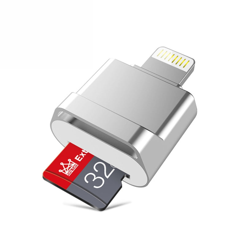 MicroDrive 8pin To TF Card Adapter Mini iPhone & iPad TF Card Reader, Card Reader – Data Transmission Card Reader Silver