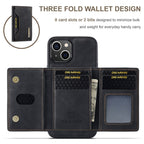 DG.MING M2 Series 3-Fold Card Bag Wallet Leather Phone Case, For iPhone 15