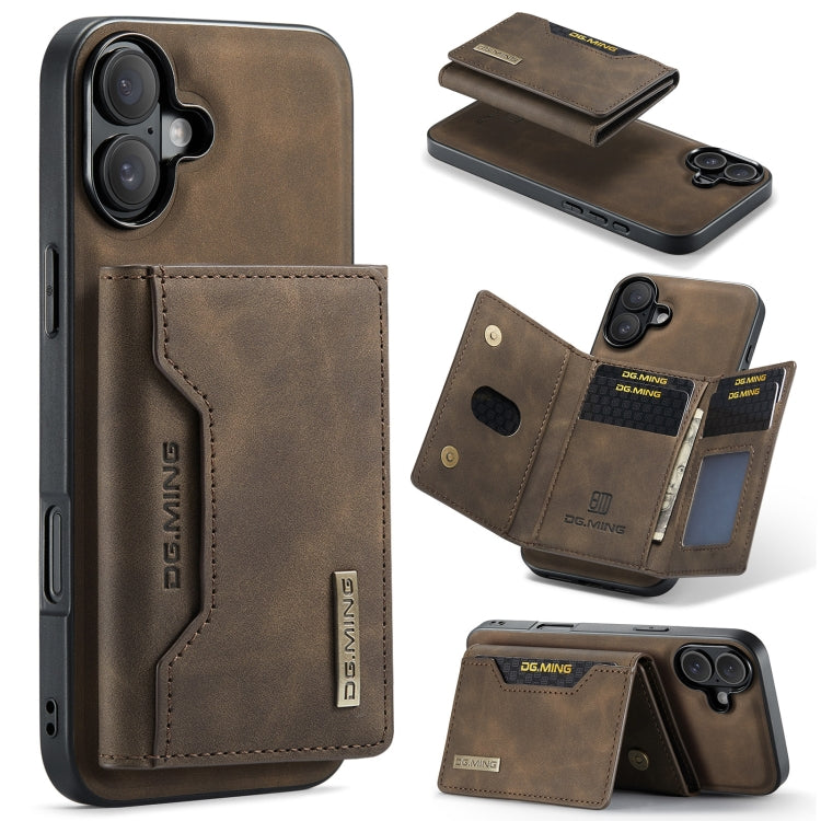 DG.MING M2 Series 3-Fold Card Bag Wallet Leather Phone Case – Magnetic, Card Slot, Leather, For iPhone Air, For iPhone 16 Pro Max, For iPhone 16 Pro, For iPhone 16 Plus For iPhone 16 Plus Coffee