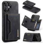 DG.MING M2 Series 3-Fold Card Bag Wallet Leather Phone Case, For iPhone 16, For iPhone 15 Pro Max, For iPhone 15 Pro, For iPhone 15 Plus For iPhone 16 Black