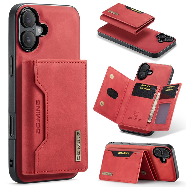 DG.MING M2 Series 3-Fold Card Bag Wallet Leather Phone Case – Magnetic, Card Slot, Leather, For iPhone 16, For iPhone 15 Pro Max, For iPhone 15 Pro, For iPhone 15 Plus For iPhone 16 Red