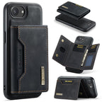 DG.MING M2 Series 3-Fold Card Bag Wallet Leather Phone Case, For iPhone 17e / 16e, For iPhone 17 Pro Max, For iPhone 17 Pro, For iPhone 17 For iPhone 17e 16e Black
