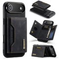 DG.MING M2 Series 3-Fold Card Bag Wallet Leather Phone Case, For iPhone Air, For iPhone 16 Pro Max, For iPhone 16 Pro, For iPhone 16 Plus For iPhone Air Black