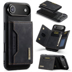 DG.MING M2 Series 3-Fold Card Bag Wallet Leather Phone Case, For iPhone Air, For iPhone 16 Pro Max, For iPhone 16 Pro, For iPhone 16 Plus For iPhone Air Black