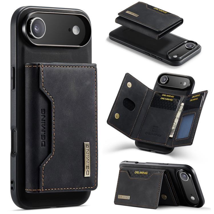 DG.MING M2 Series 3-Fold Card Bag Wallet Leather Phone Case, For iPhone Air, For iPhone 16 Pro Max, For iPhone 16 Pro, For iPhone 16 Plus For iPhone Air Black