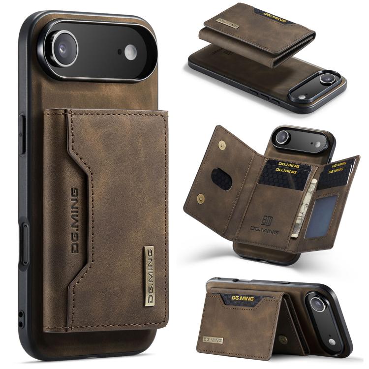 DG.MING M2 Series 3-Fold Card Bag Wallet Leather Phone Case – Magnetic, Card Slot, Leather, For iPhone Air, For iPhone 16 Pro Max, For iPhone 16 Pro, For iPhone 16 Plus For iPhone Air Coffee