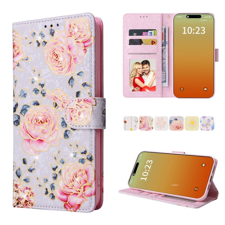 Bronzing Painting RFID Leather Case – Card Slot, Leather, For iPhone 16, For iPhone 15 Pro Max, For iPhone 15 Pro, For iPhone 15 Plus For iPhone 15 Pro Max Pastoral Rose