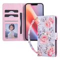 Bronzing Painting RFID Leather Case, For iPhone 17e / 16e, For iPhone 16 Pro Max, For iPhone 16 Pro, For iPhone 16 Plus For iPhone 17e 16e Pastoral Rose