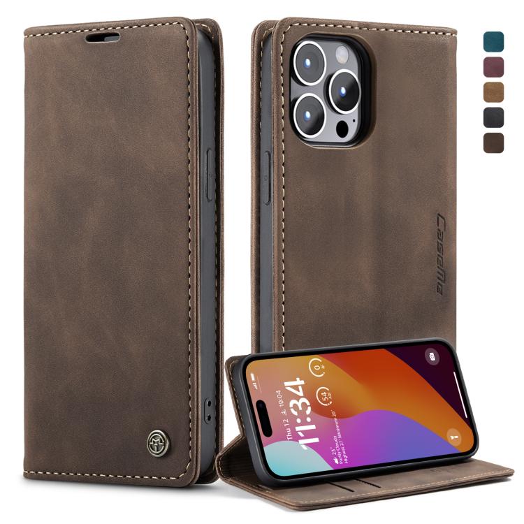 CaseMe 013 Multifunctional Horizontal Flip Leather Phone Case, For iPhone 15 Pro Max, For iPhone 15 Pro, For iPhone 15 Plus, For iPhone 15 For iPhone 15 Pro Max Coffee