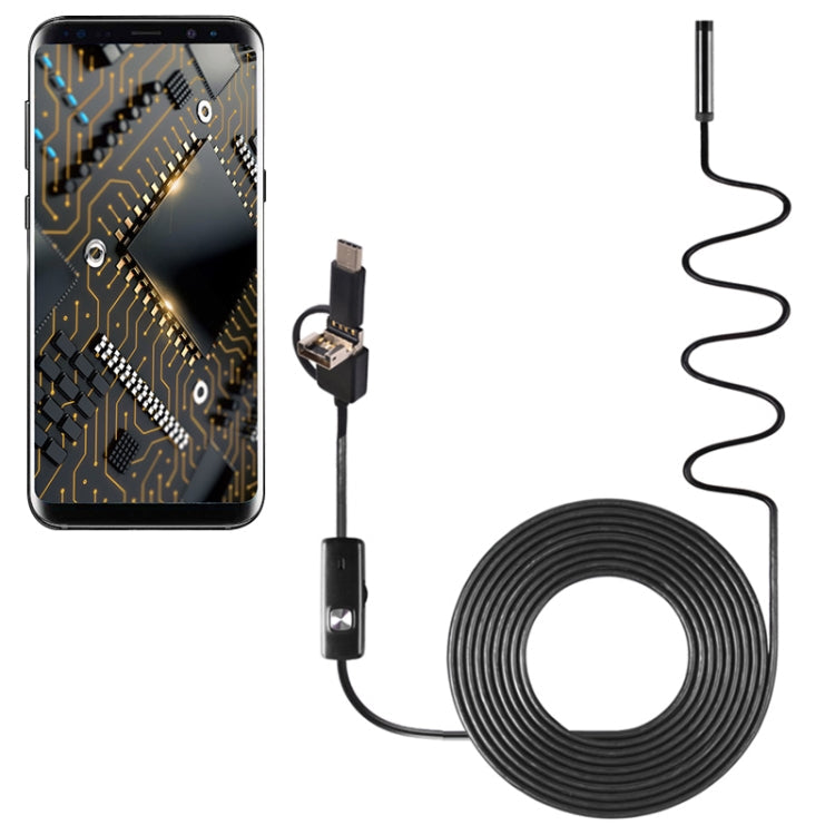 AN100 3 in 1 IP67 Waterproof USB-C / Type-C + Micro USB + USB HD Endoscope Snake Tube Inspection Camera for Parts of OTG Function Android Mobile Phone, with 6 LEDs, 5.5mm, 7mm, 8mm – Waterproof 7mm Length: 5m