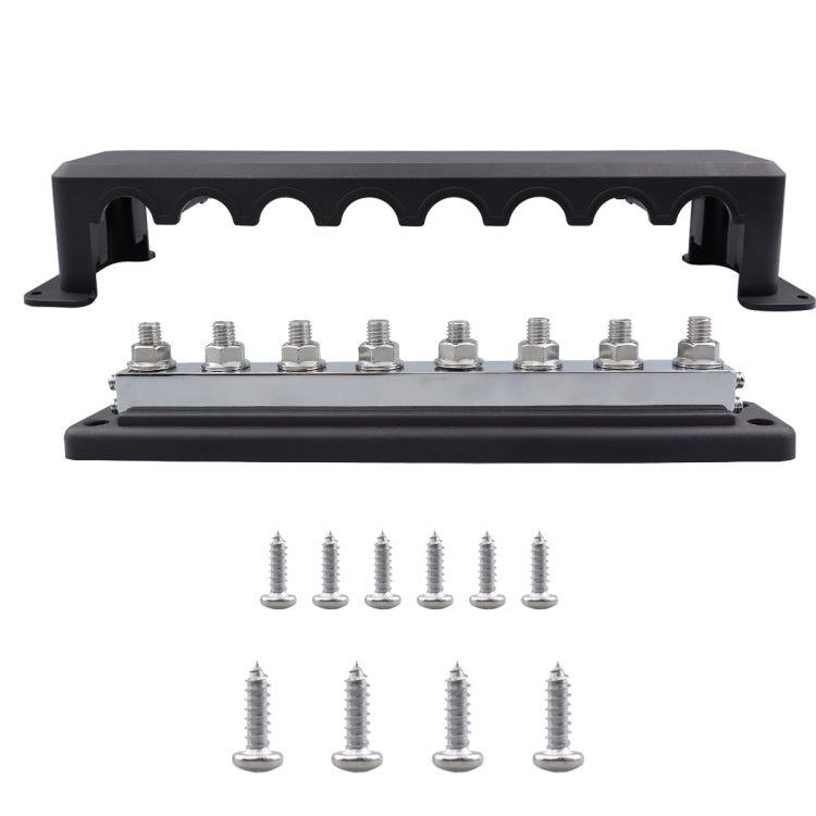RV 600A High Current busbar 8-way Straight M10 Wiring Studs, CP-4298-01, CP-4298-02 CP-4298-01 Black