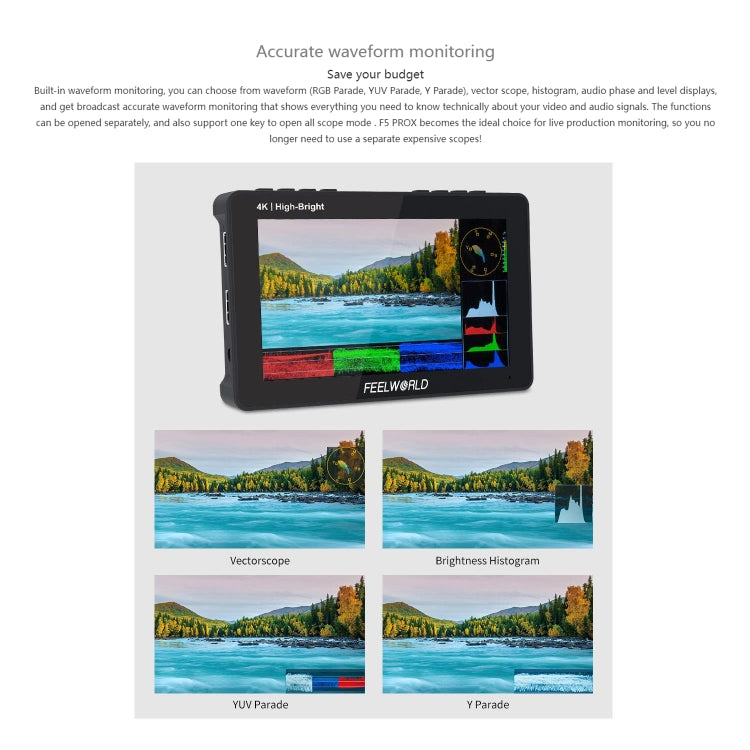 FEELWORLD F5 ProX 5.5 inch 1600nit High Bright Touch Screen DSLR Camera Field Monitor 4K HDMI F970 Install and Power Kit, F5 ProX