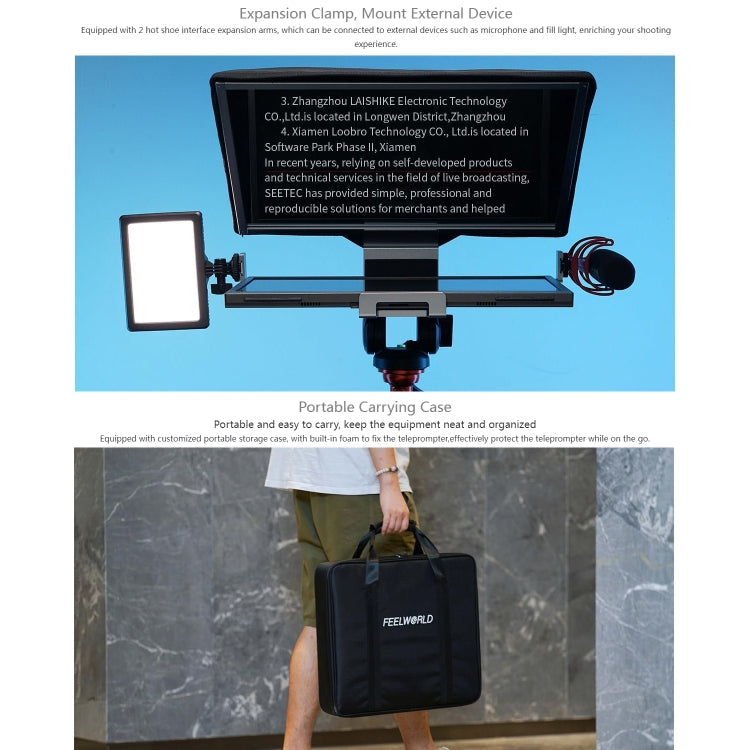 FEELWORLD TP16 16 inch Tablet Horizontal Vertical Prompting Folding Teleprompter, Bluetooth Remote Control, TP16