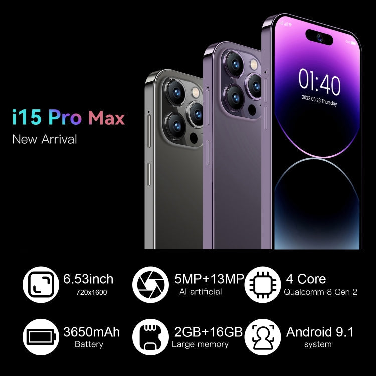 i15 Pro Max / U18, 6.53 inch Screen, Face Identification, Android 9.1 SC7731E Quad Core, Network: 3G, Dual SIM, i15 Pro Max / U18 2GB+16GB – Durable Build, Easy to Use