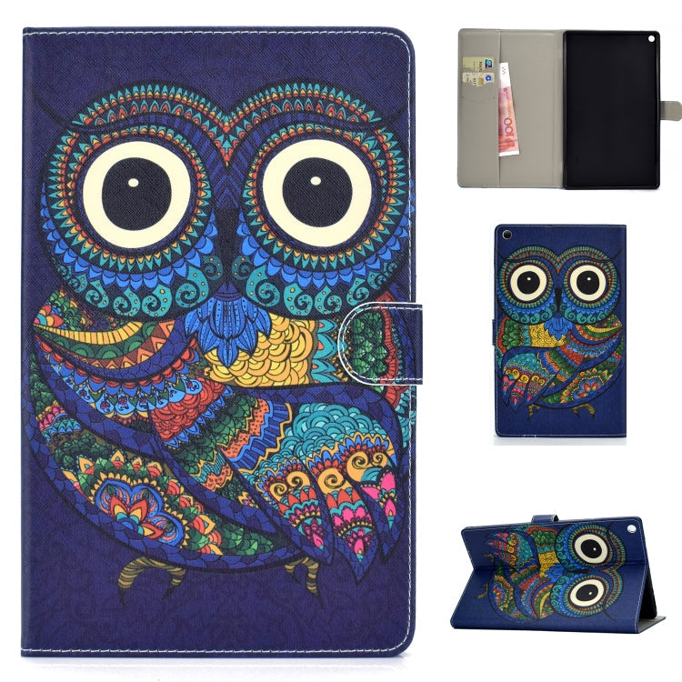 Colored Drawing Pattern Horizontal Flip PU Leather Case with Holder & Card Slot & Sleep / Wake-up Function – Card Slot, Flip, Leather, For Samsung Galaxy Tab S5e 10.5 T720 / T725, For Amazon Kindle Fire HD 8 2016/2017, For Amazon Kindle Fire HD 10 2017 For Amazon Kindle Fire HD 8 2016 2017 Owl