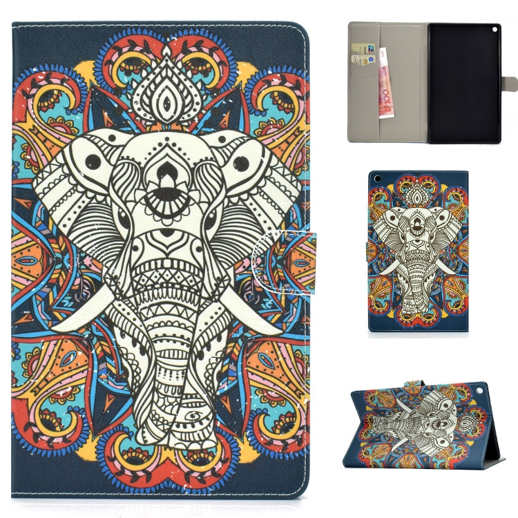 Colored Drawing Pattern Horizontal Flip PU Leather Case with Holder & Card Slot & Sleep / Wake-up Function – Card Slot, Flip, Leather, For Samsung Galaxy Tab S5e 10.5 T720 / T725, For Amazon Kindle Fire HD 8 2016/2017, For Amazon Kindle Fire HD 10 2017 For Amazon Kindle Fire HD 8 2016 2017 Colorful Elephant