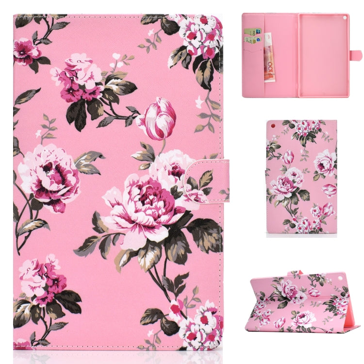 Colored Drawing Pattern Horizontal Flip PU Leather Case with Holder & Card Slot & Sleep / Wake-up Function – Card Slot, Flip, Leather, For Samsung Galaxy Tab S5e 10.5 T720 / T725, For Amazon Kindle Fire HD 8 2016/2017, For Amazon Kindle Fire HD 10 2017 For Amazon Kindle Fire HD 8 2016 2017 Pink Flowers