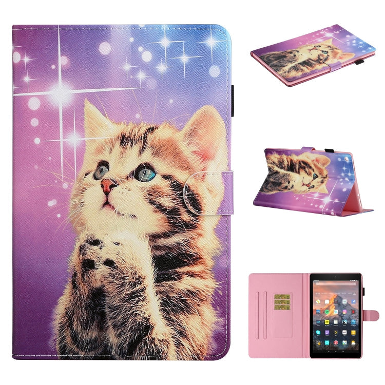 Colored Drawing Pattern Horizontal Flip PU Leather Case with Holder & Card Slot & Sleep / Wake-up Function, For Amazon Kindle Fire HD 8 (2016/2017/2018), For Amazon Kindle Fire HD 8 (2020), For Amazon Kindle Fire HD 10 (2015 / 2017) For Amazon Kindle Fire HD 8 (2016 2017 2018) Starry Cat