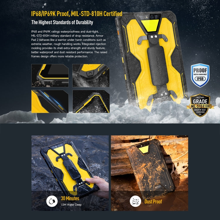 Ulefone Armor Pad 2 Rugged Tablet PC, 16GB+256GB 11 inch Android 13 MediaTek Helio G99 Octa Core 4G Network, Armor Pad 2, Armor Pad 2 (Yellow) – Fast Charging, Bluetooth